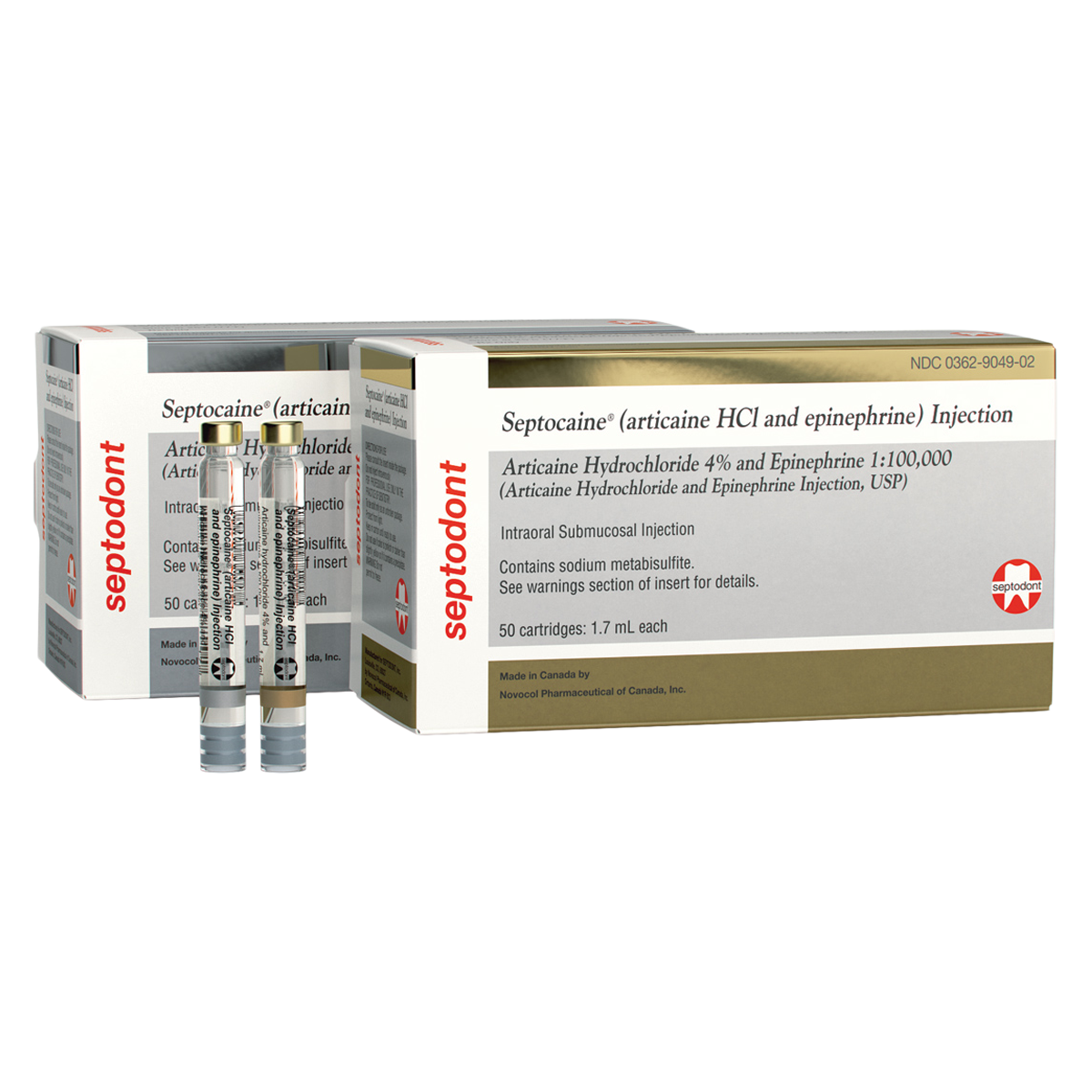 Septocaine Articaine HCl 4% Epinephrine 1:100,000 1.7 mL 50/Bx